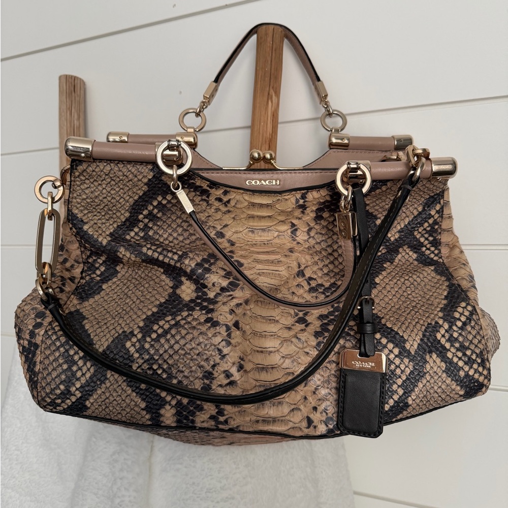 Authentic Coach Python Pattern Shoulder Bag - Tan… - image 1